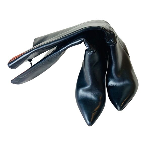 Womens Wide Calf Side Zip Pointed Toe Faux Leather Black Moto Boots US 8.5W - Picture 6 of 14